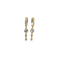 Round Diamond Hanging Pave Gold Hoops