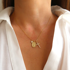 Pave Cross and Charms Gold Necklace