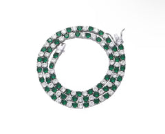 Emerald Mix Silver Tennis Necklace (4mm)