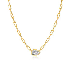Single Pear Bezel Gold Paperclip Necklace