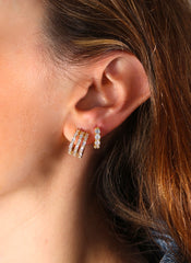 Back and Front Silver Tennis Row Earrings