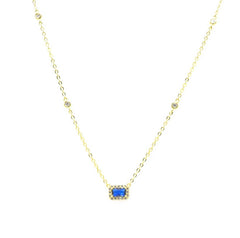 Mini Sapphire Round with Zircons Gold Necklace