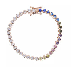 Rose Gold Heart Tennis Bezel Bracelet