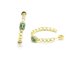 Gold Chain Emerald Hoops