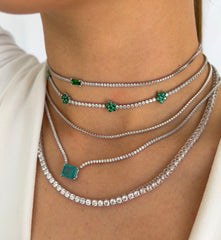 Flower Emerald Tennis Necklace