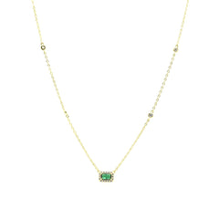 Mini Emerald Stone Round with Zircons Gold Necklace