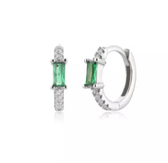 Silver CZ Emerald Hoop
