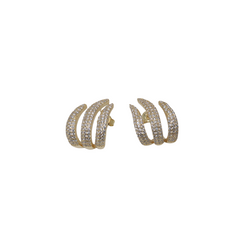 Stripe Pave Open Gold Hoops
