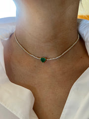 Heart Emerald Tennis Necklace