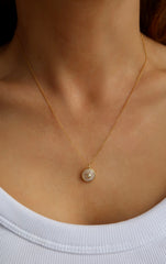 Grey Stone with Gold Diamond Eye Necklace