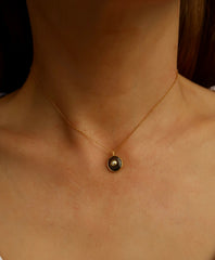 Black Stone with Gold Diamond Eye Necklace