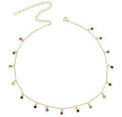 Rainbow Bezel Dangling Gold Necklace