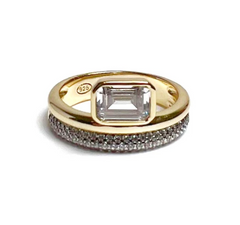 Two Tones Double Band Emerald Cut Ring